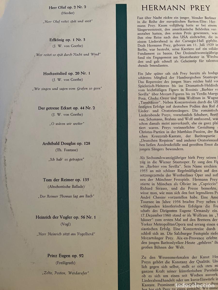 Discos de vinilo: Hermann Prey canta Baladas de Carl Loewe - Foto 2