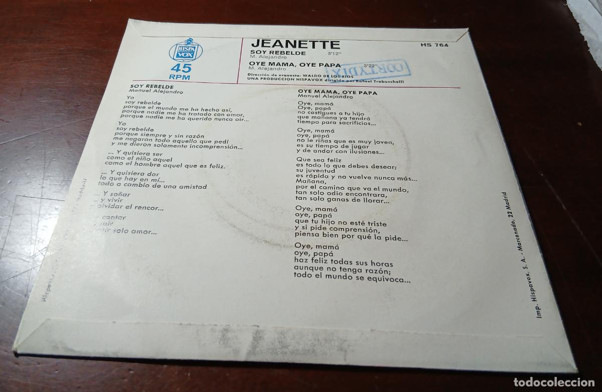 Discos de vinilo: JEANETTE - SOY REBELDE - SINGLE - 1971 - MBE - Foto 2