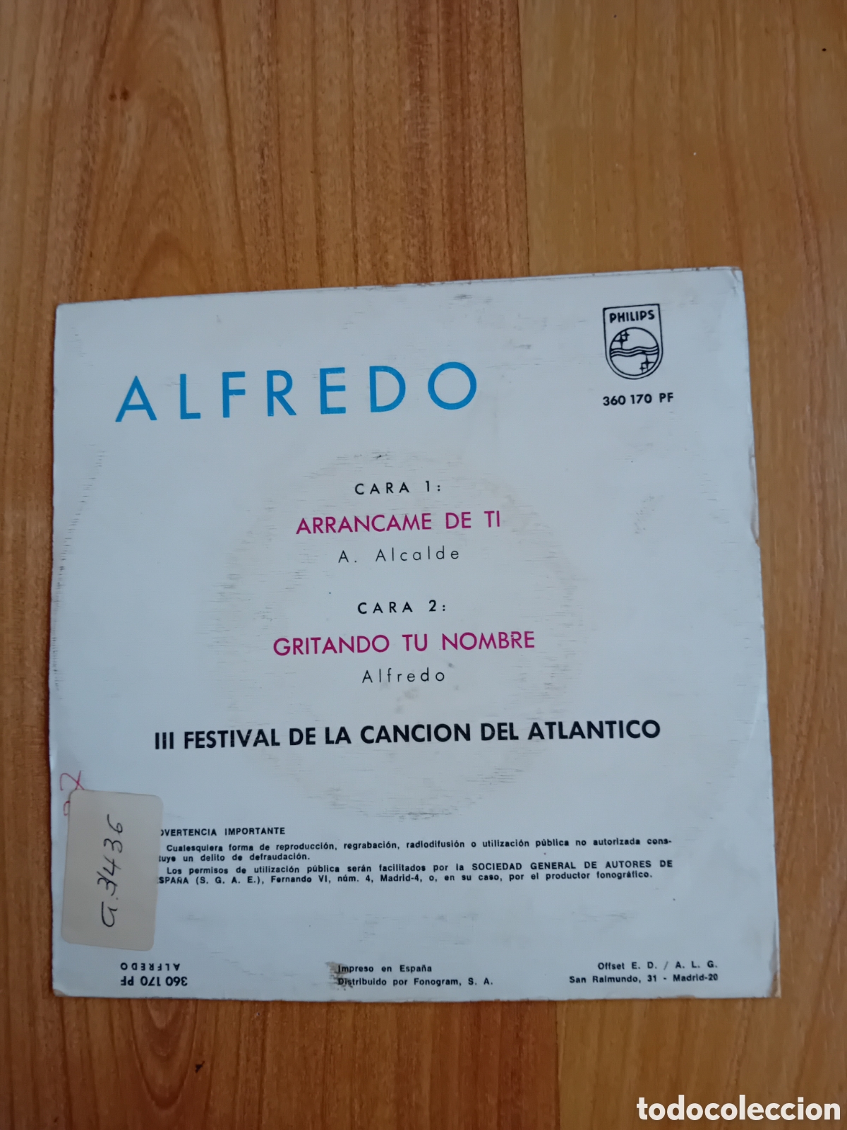 Discos de vinilo: ALFREDO. ARRANCAME DE TI - Foto 2