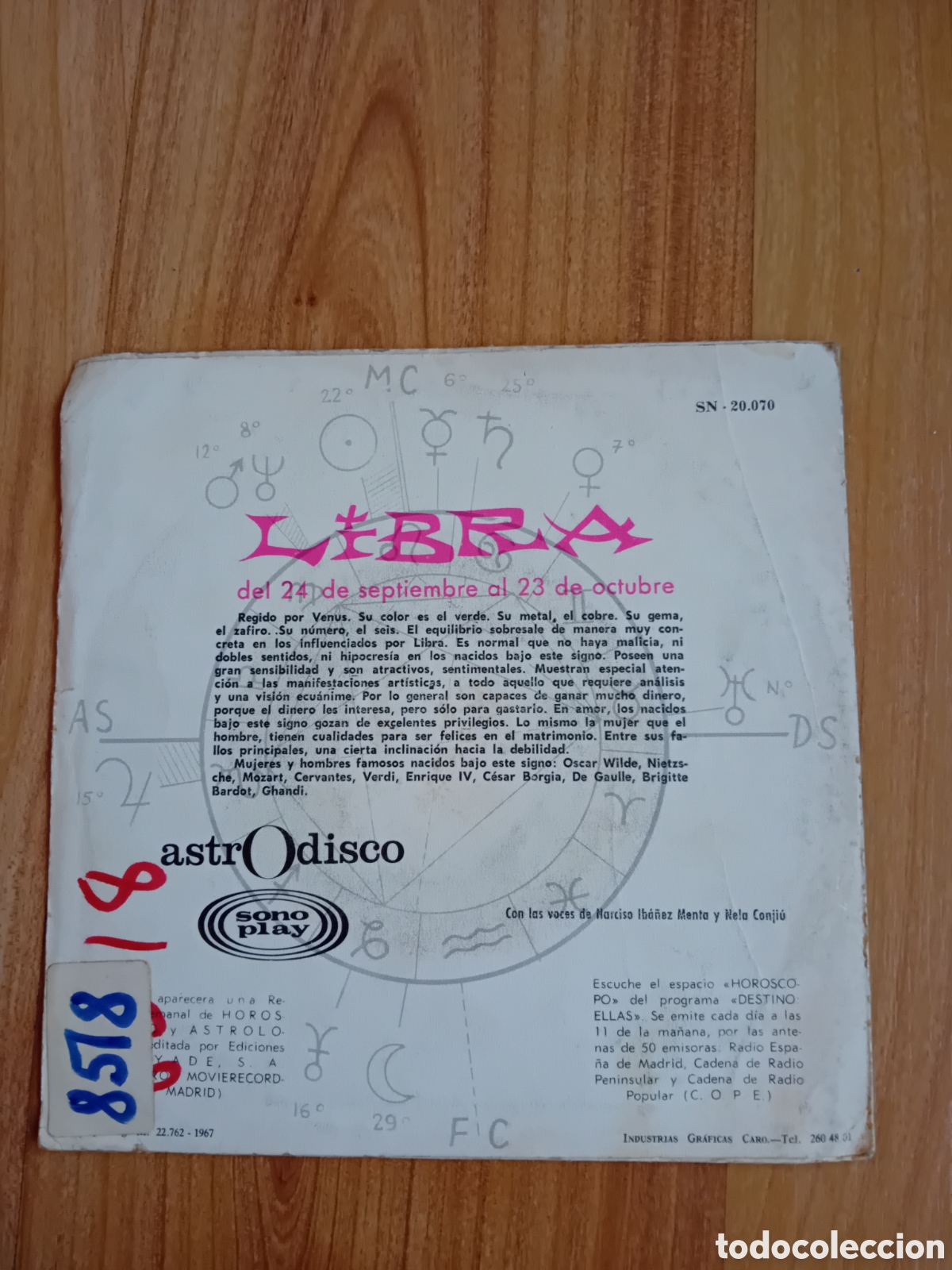 Discos de vinilo: ASTRODISCO. HOR&Oacute;SCOPO LIBRA - Foto 2