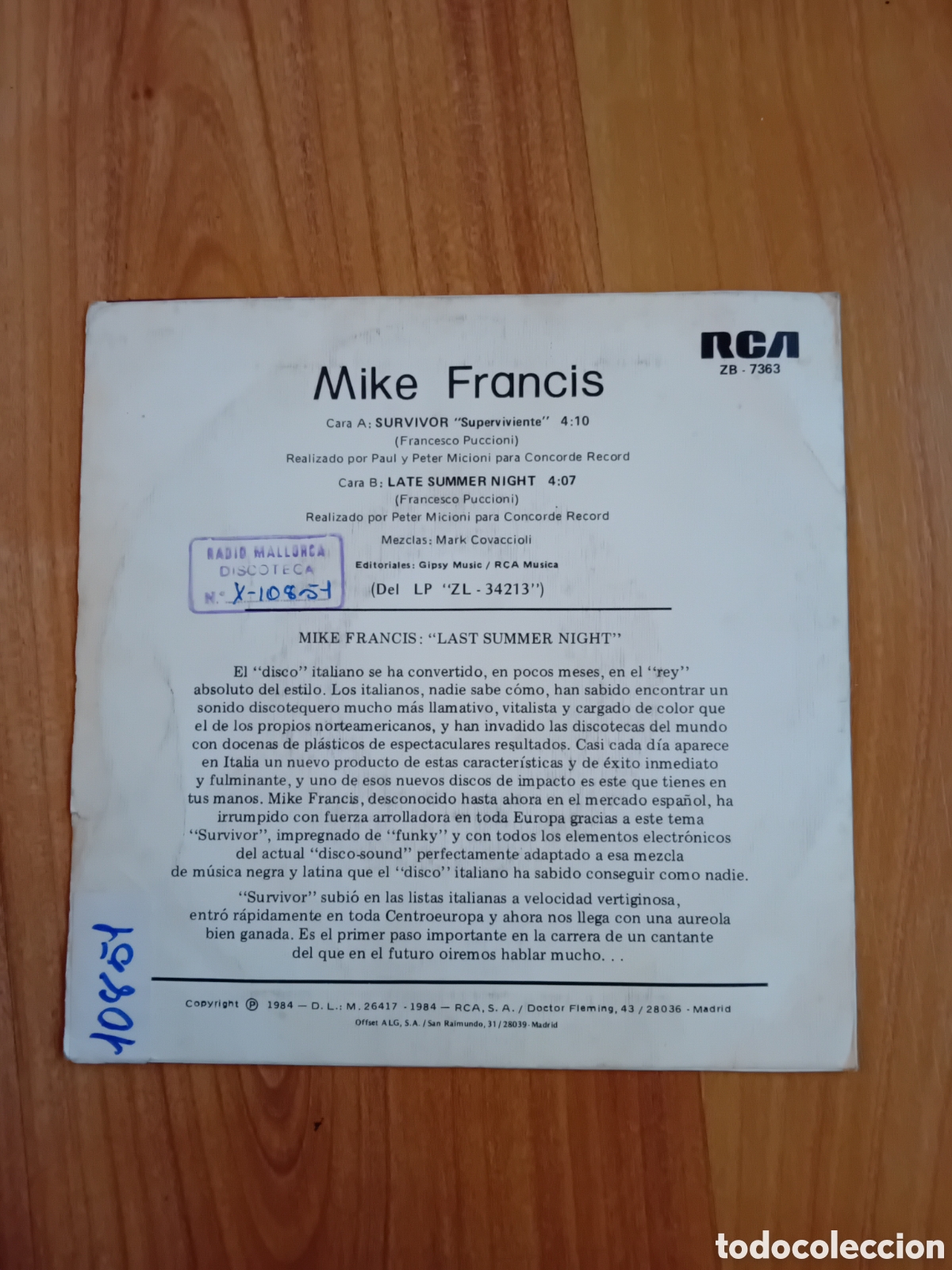 Discos de vinilo: MIKE FRANCIS. SURVIVOR. - Foto 2