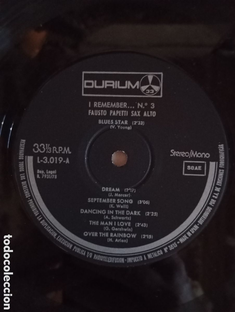 Discos de vinilo: FAUSTO PAPETTI - I REMEMBER n&ordm; 3 - DURIUM - 1978 - Foto 3