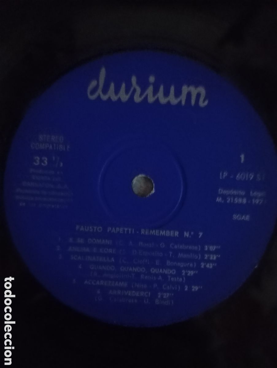 Discos de vinilo: FAUSTO PAPETTI - REMEMBER n&ordm; 7 - PALOBAL - 1971 - Foto 3