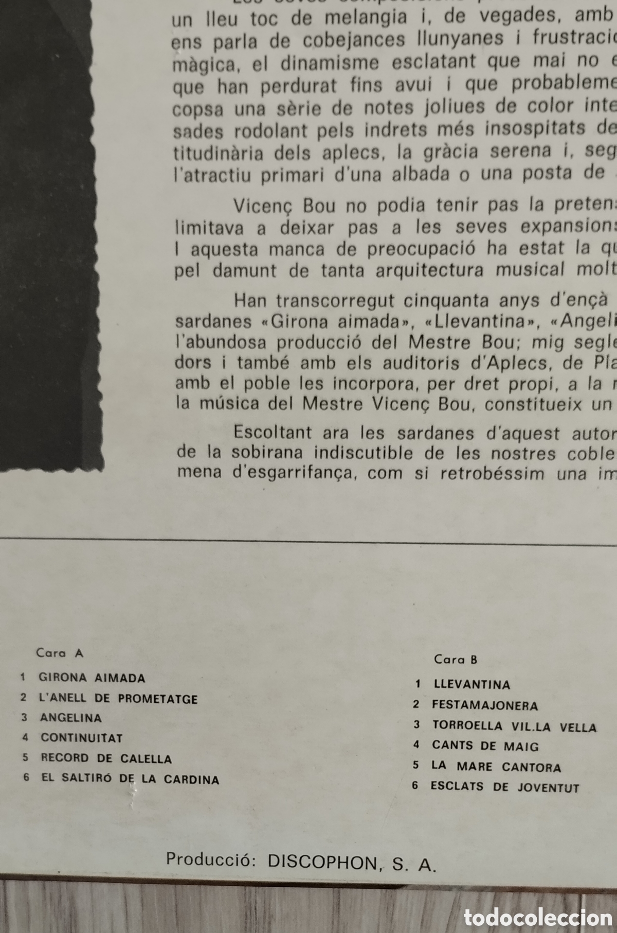 Discos de vinilo: SARDANES DE VICEN&Ccedil; BOU - Foto 3