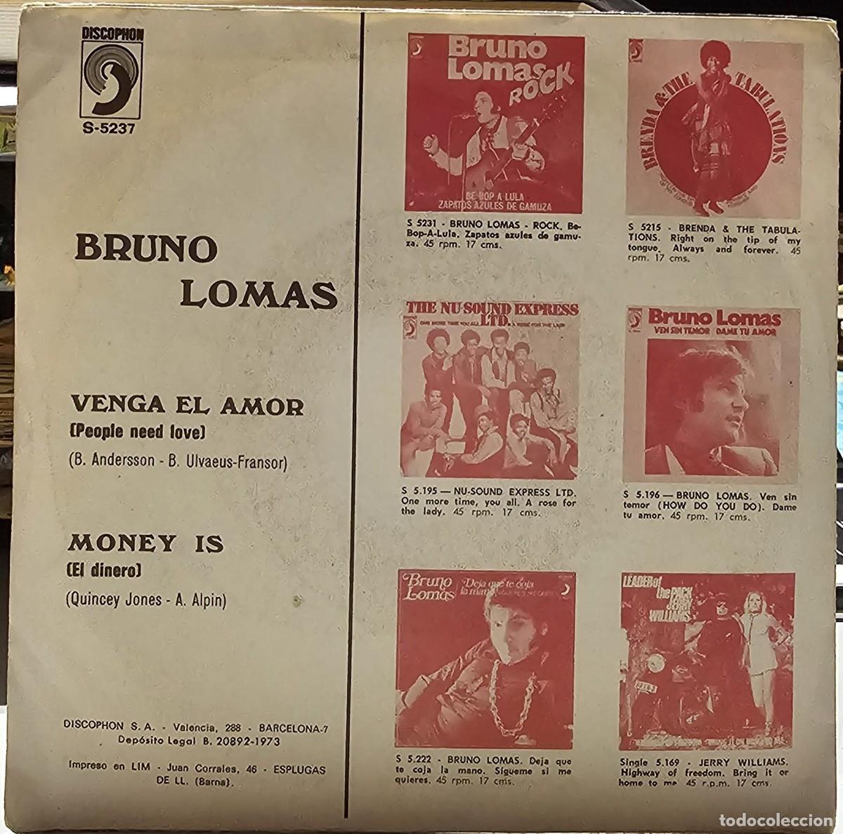 Discos de vinilo: Vinilo Bruno Lomas - Venga el amor - Foto 2