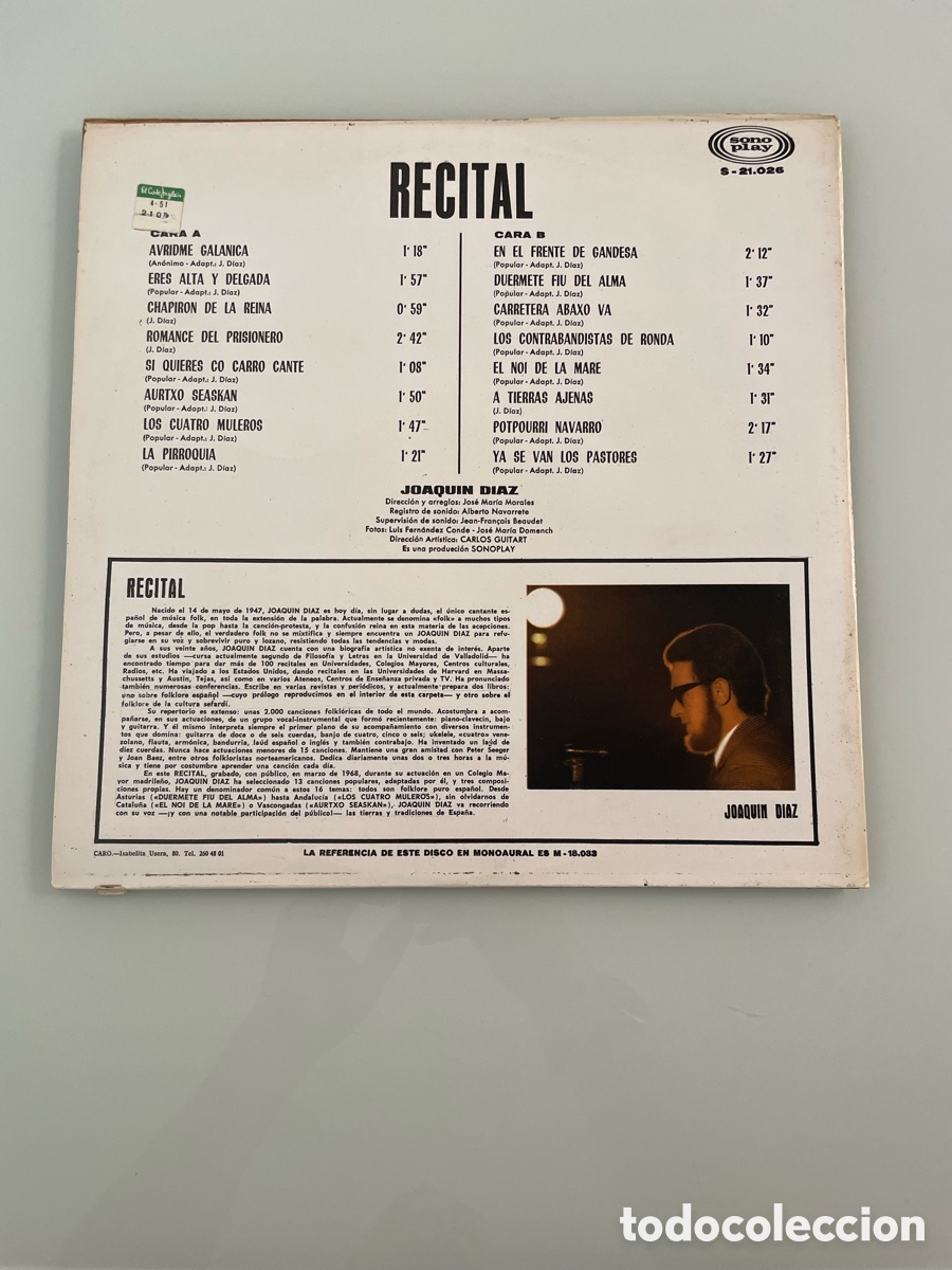 Discos de vinilo: Disco vinilo. Recital. Joaquin Diaz. Sono play - Foto 4
