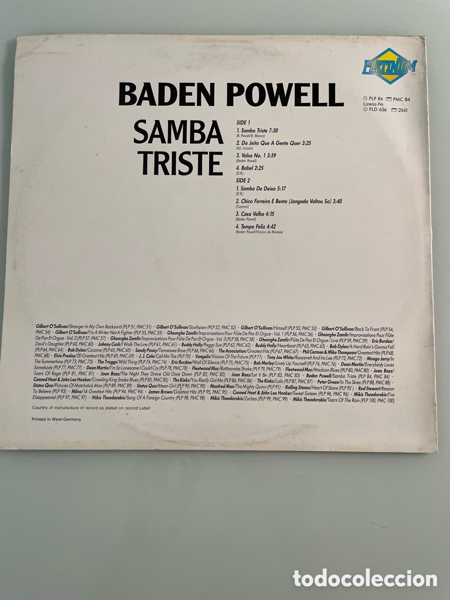 Discos de vinilo: Disco de vinilo. Baden Powell. Samba Triste. Platinum - Foto 3