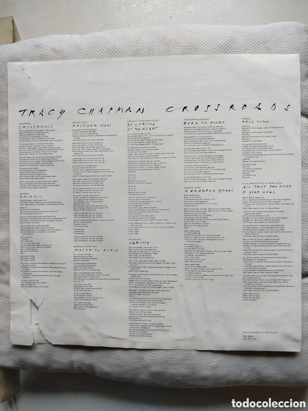 Discos de vinilo: Defectuoso Tracy Chapman LP - Foto 6
