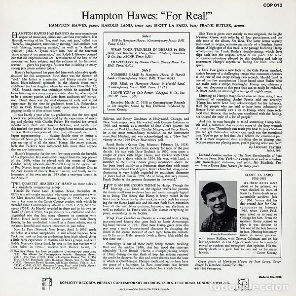 Discos de vinilo: Hampton Hawes &ndash; For Real! - Foto 2