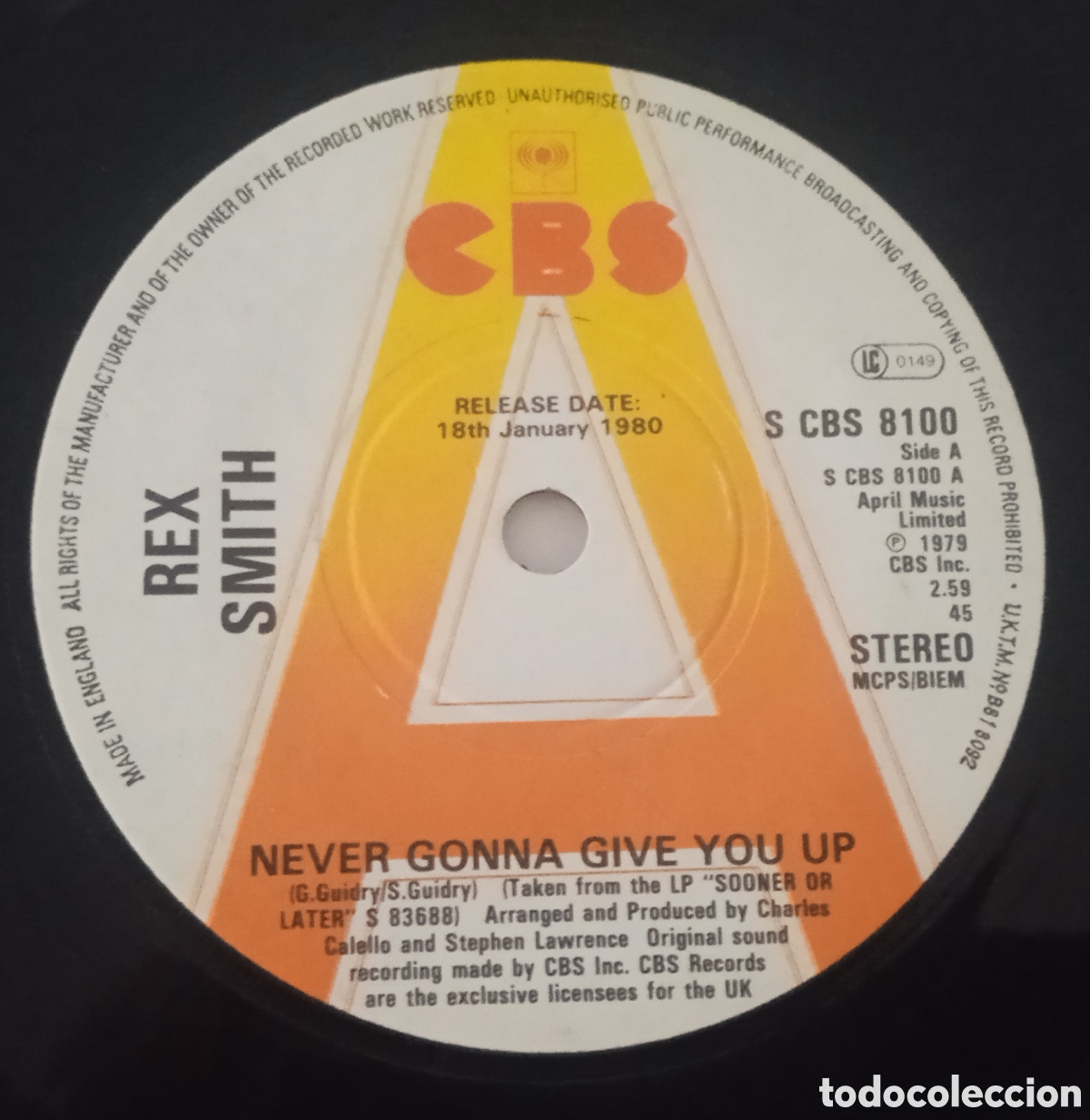 Discos de vinilo: REX SMITH - Never gonna give you up (1979) single - Foto 1