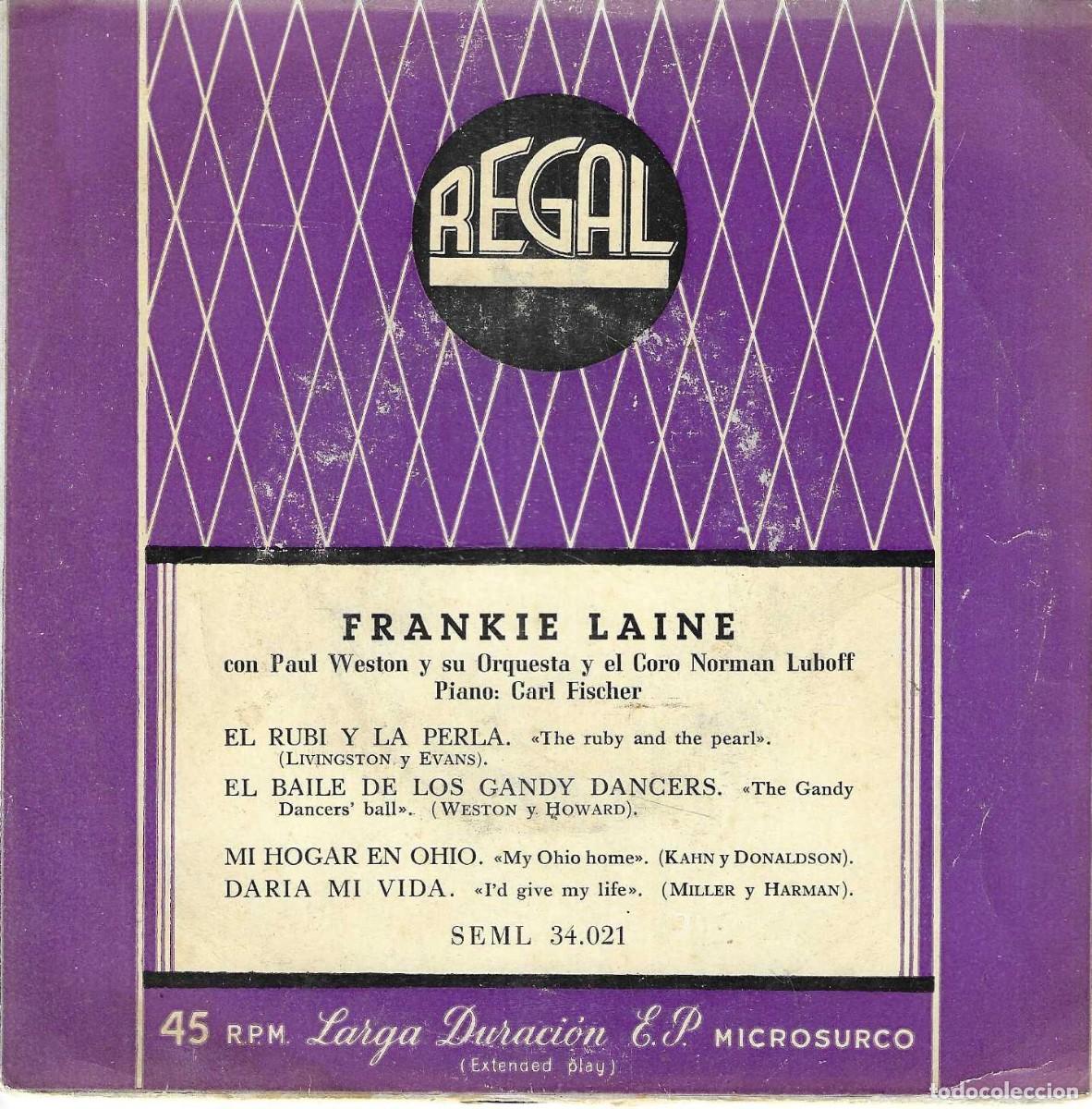 Dischi in vinile: FRANKIE LAINE CON PAUL WESTON Y SU ORQUESTA Y EL CORO NORMAN LUBOFF - EL RUBI Y LA PERLA +3 - 50's