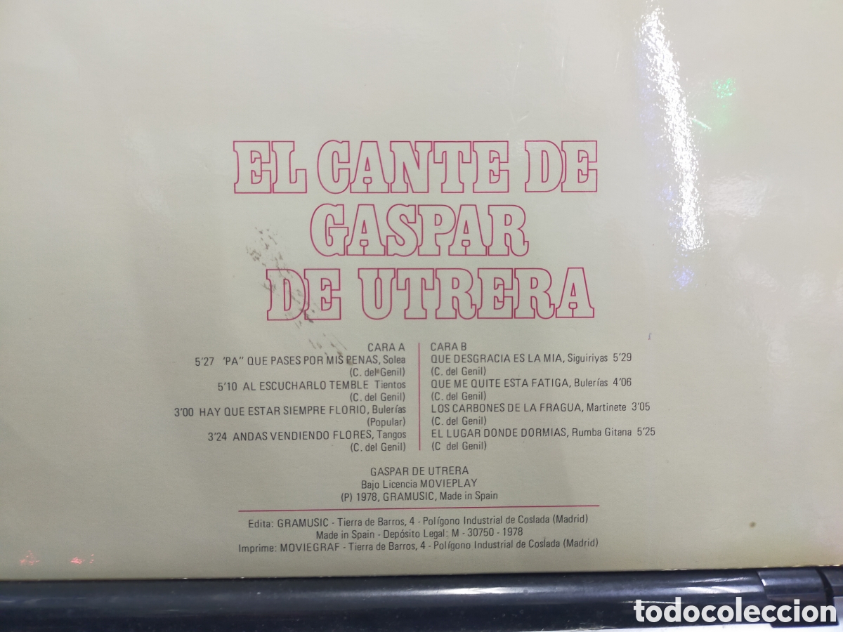 Discos de vinilo: El cante de Gaspar de utrera lp 1978 - Foto 2