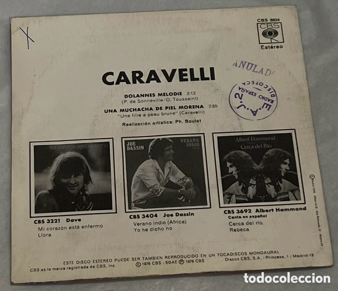 Discos de vinilo: Disco Vinilo Single. Caravelli. &ldquo;Dolannes Melodie&rdquo;. 1976. - Foto 2