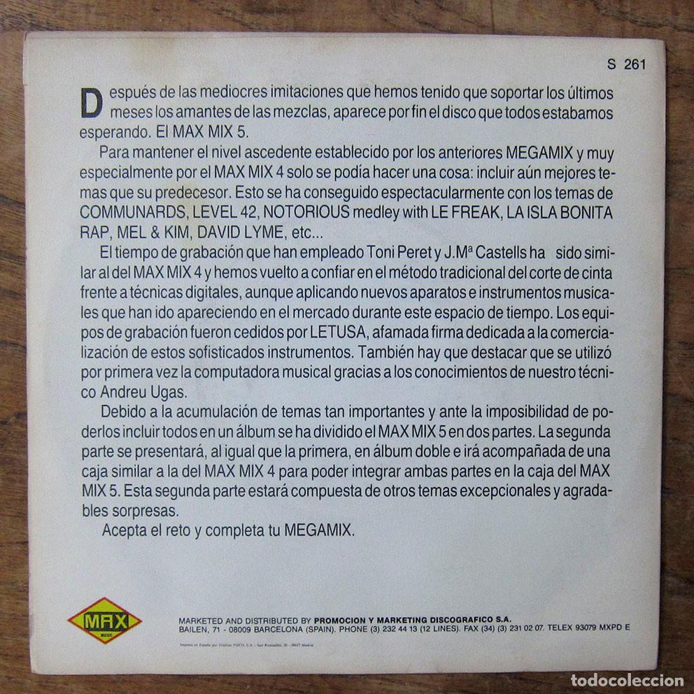 Discos de vinilo: MAX MIX 5 - 1&ordf; PARTE - 1987 - PROMOCIONAL - Foto 2