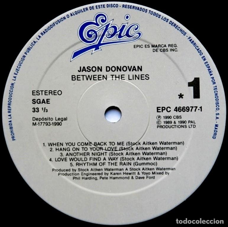 Discos de vinilo: �V626 - [LP VINILO]. JASON DONOVAN. BETWEEN THE LINES. - Foto 6