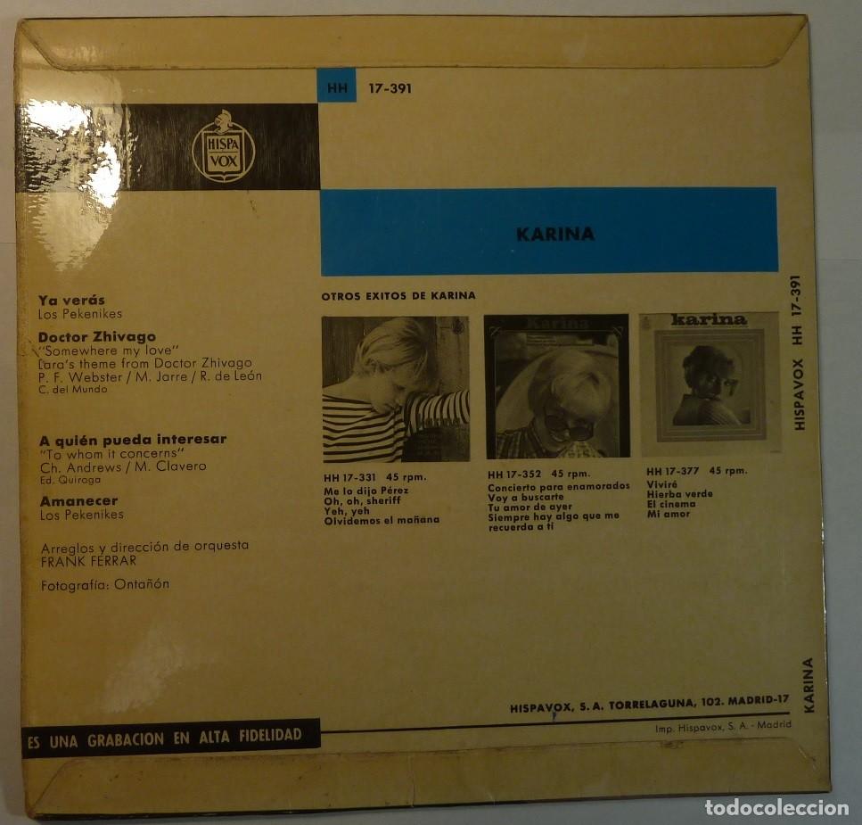 Discos de vinilo: KARINA // YA VERAS+3 // 1967 // EP - Foto 2