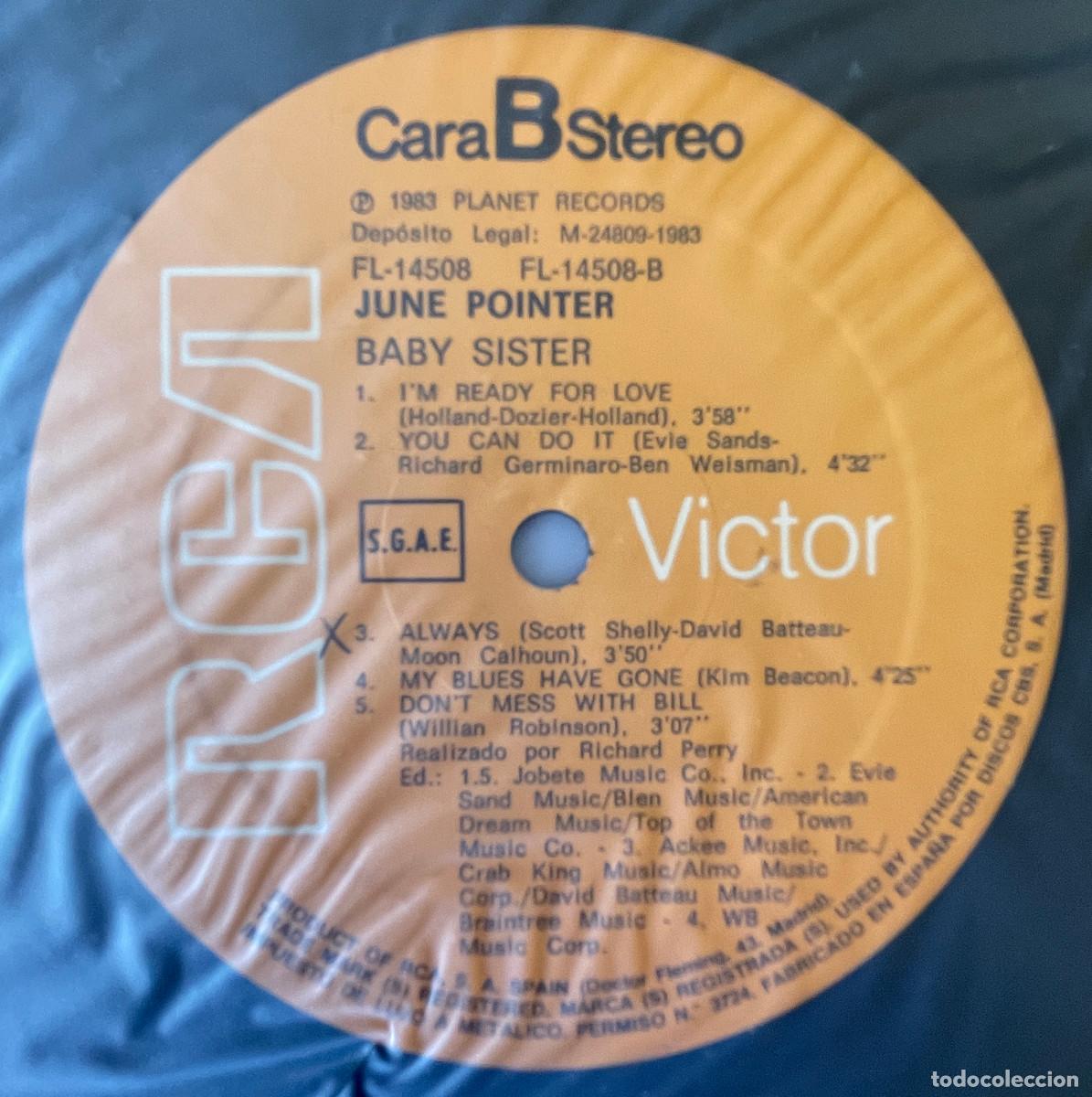 Discos de vinilo: JUNE POINTER / BABY SISTER / LP RCA 1983 / ESPA&Ntilde;A - Foto 5
