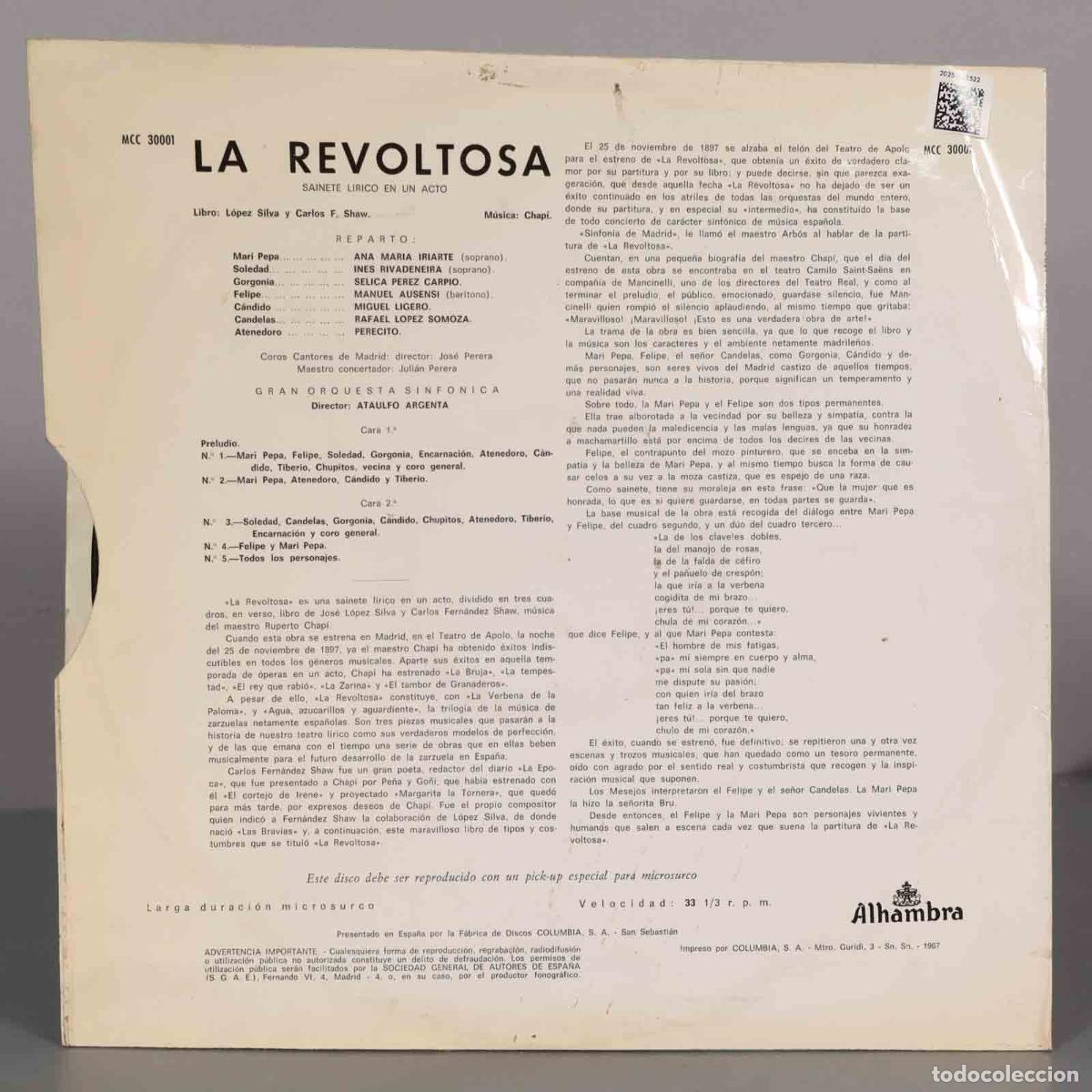 Discos de vinilo: LP. A. Argenta &ndash; La Revoltosa - Foto 2