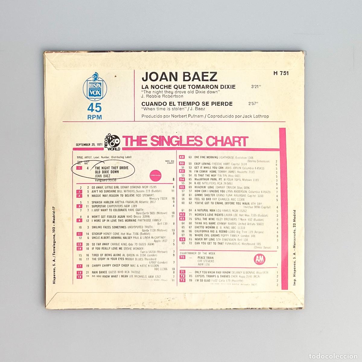 Discos de vinilo: SINGLE. Joan Baez. La Noche Que Tomaron Dixie (VG/VG+) - Foto 2