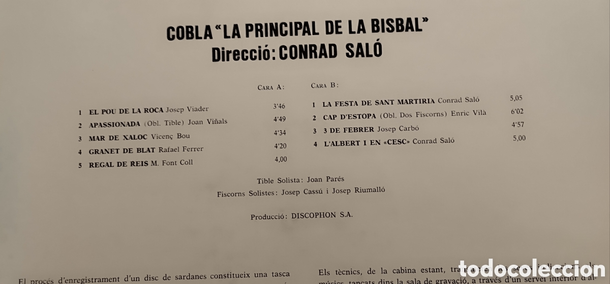 Discos de vinilo: Sardanes COBLA LA PRINCIPAL DE LA BISBAL - Foto 3