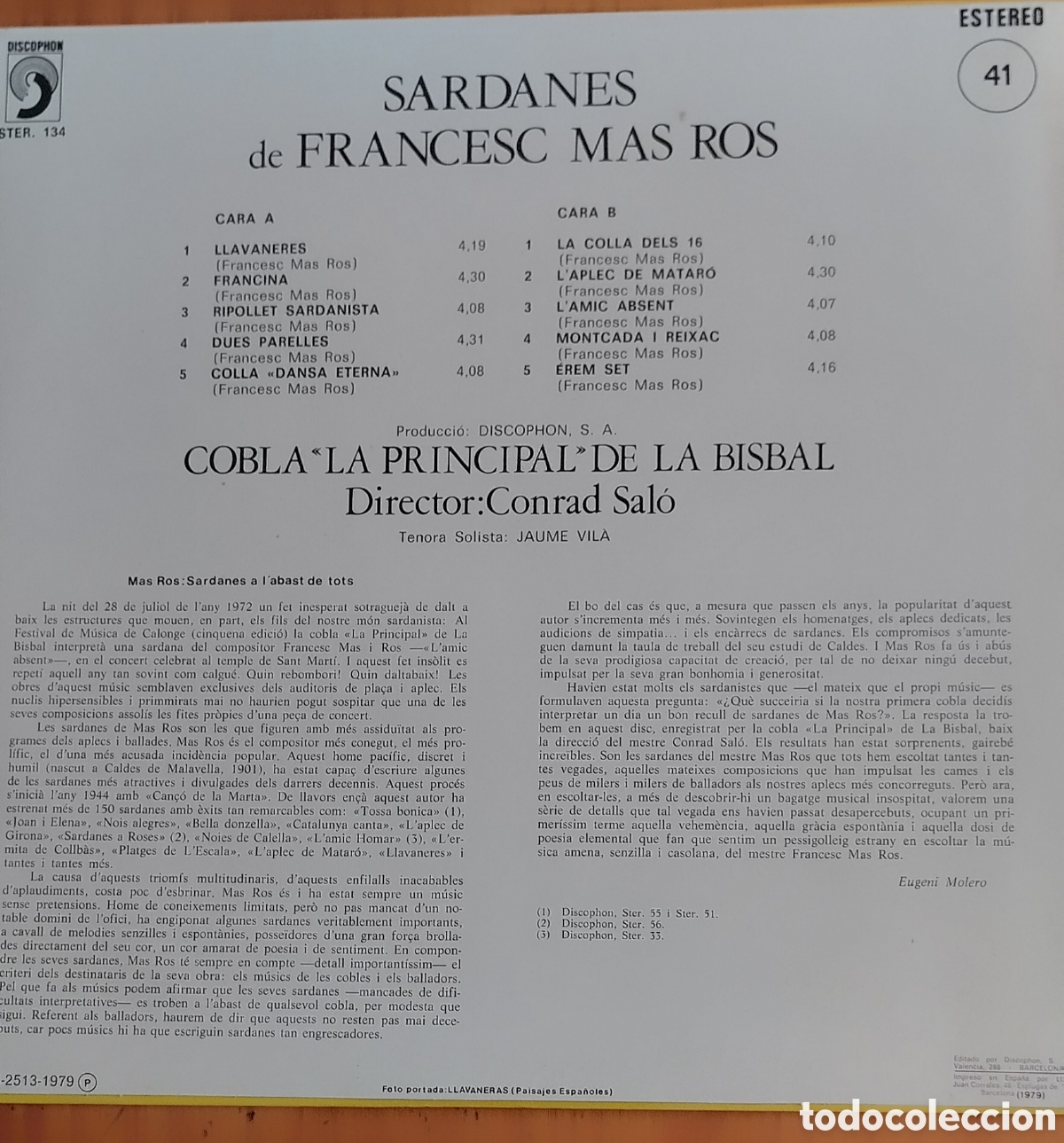 Discos de vinilo: SARDANES DE FRANCESC MAS ROS - Foto 2