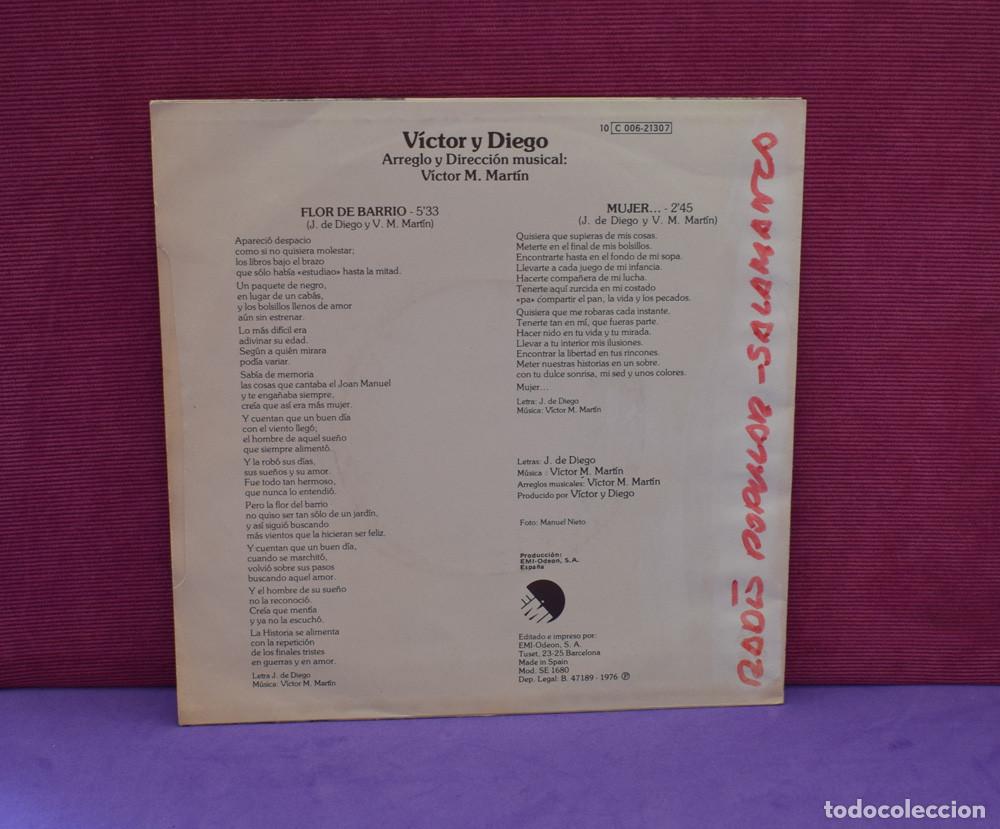 Discos de vinilo: VICTOR Y DIEGO - FLOR DE BARRIO - SINGLE 1976 - Foto 2