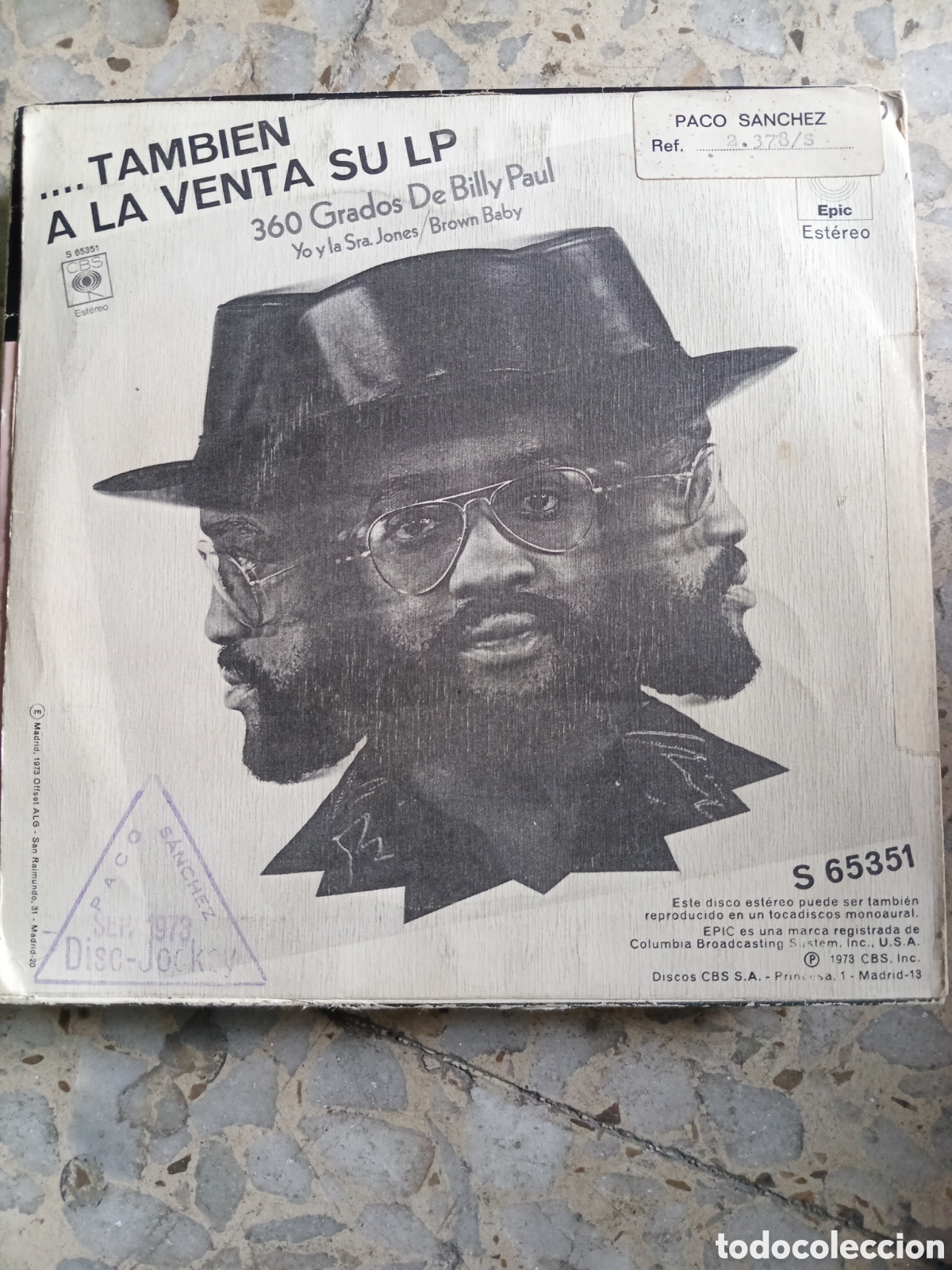 Discos de vinilo: SGL BILLY PAUL BROWN BABY 1973 - Foto 2