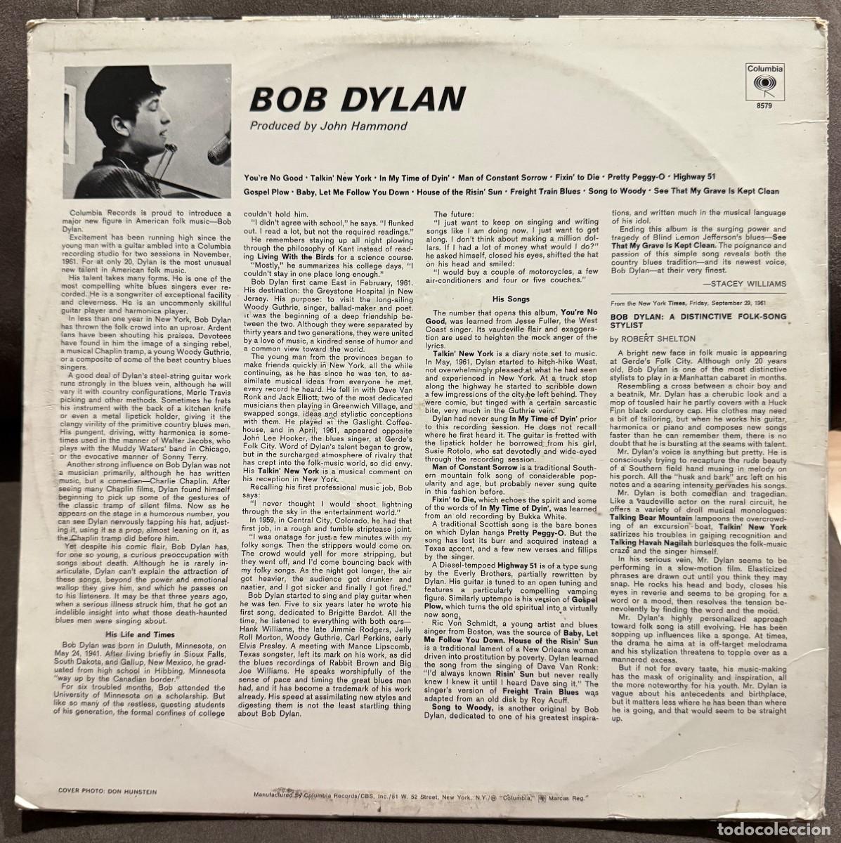 Discos de vinilo: Bob Dylan &lrm;&ndash; Bob Dylan. Disco vinilo. Edic. US. Vg Vg - Foto 2