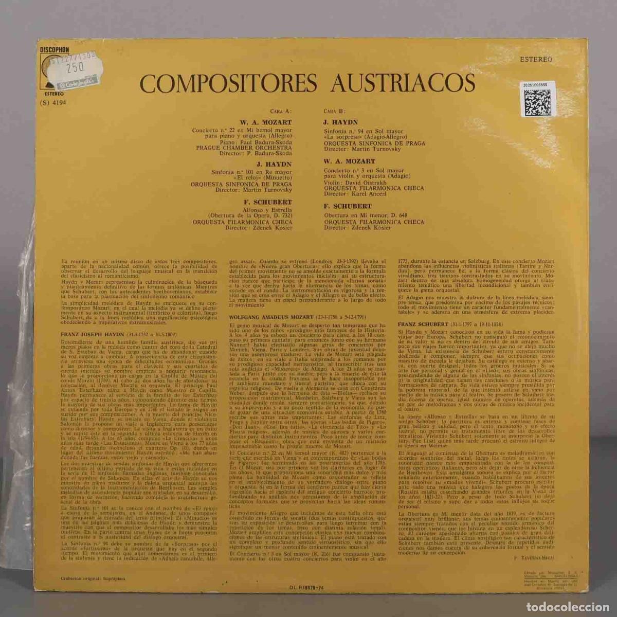 Discos de vinilo: LP. OBRAS CELEBRES COMPOSITORES AUSTRIACOS - Foto 2