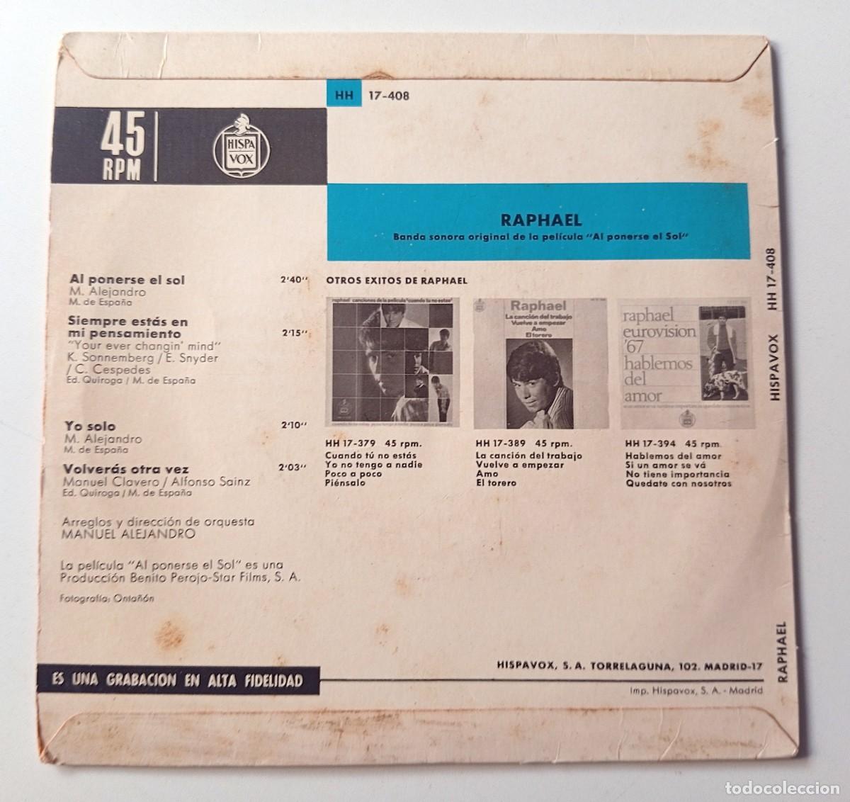 Discos de vinilo: LOTE DE 6 SINGLES EN VINILO DE RAPHAEL - Foto 3