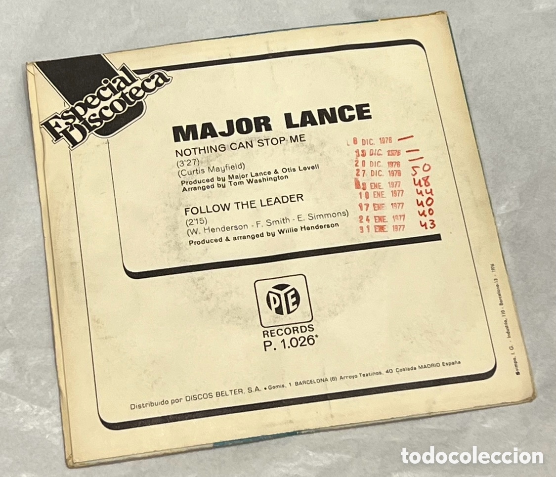 Discos de vinilo: Disco Vinilo Single. Major Lance. &ldquo;Nothing Can Stop Me&rdquo;. 1976. - Foto 2