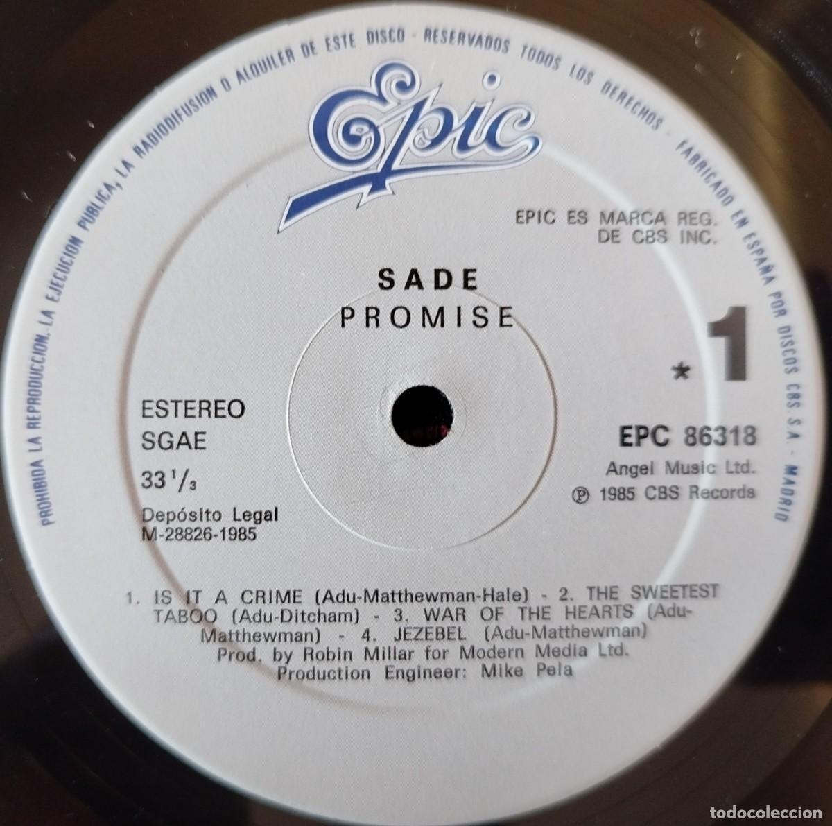 Discos de vinilo: SADE ** Promise ** VINILO LP ORIGINAL 1985 - Foto 3