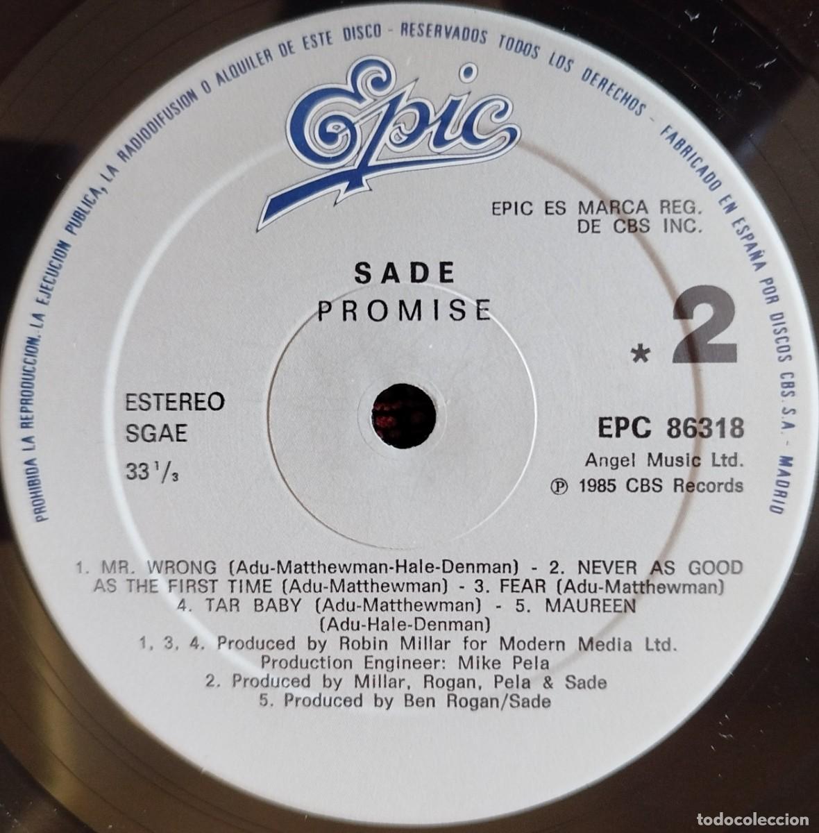Discos de vinilo: SADE ** Promise ** VINILO LP ORIGINAL 1985 - Foto 4