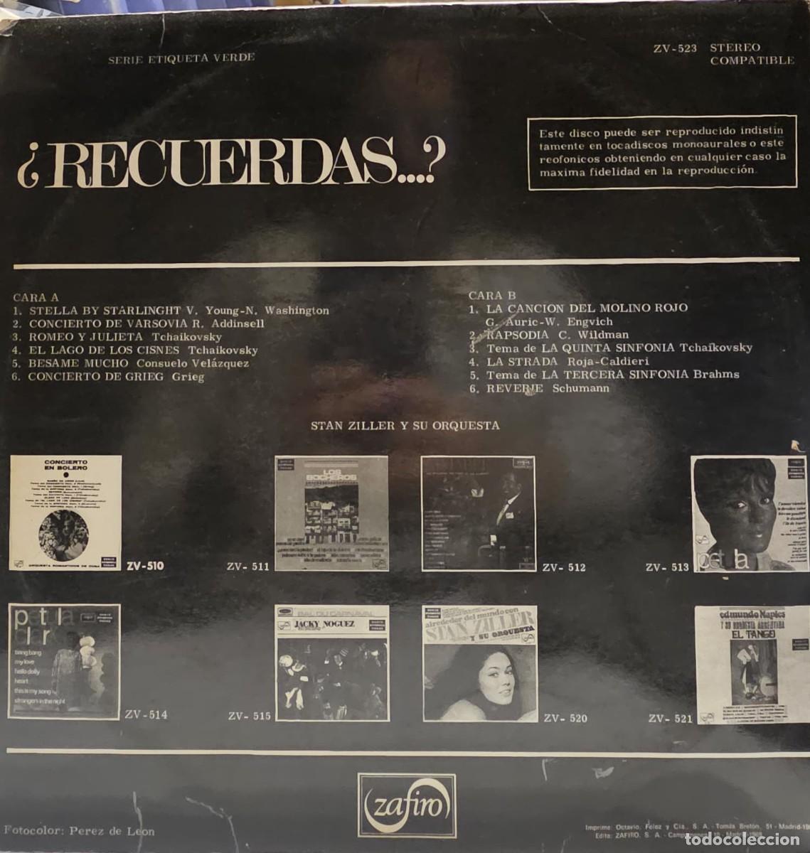 Discos de vinilo: Vinilo Recuerdas...? Stan Ziller - Foto 2