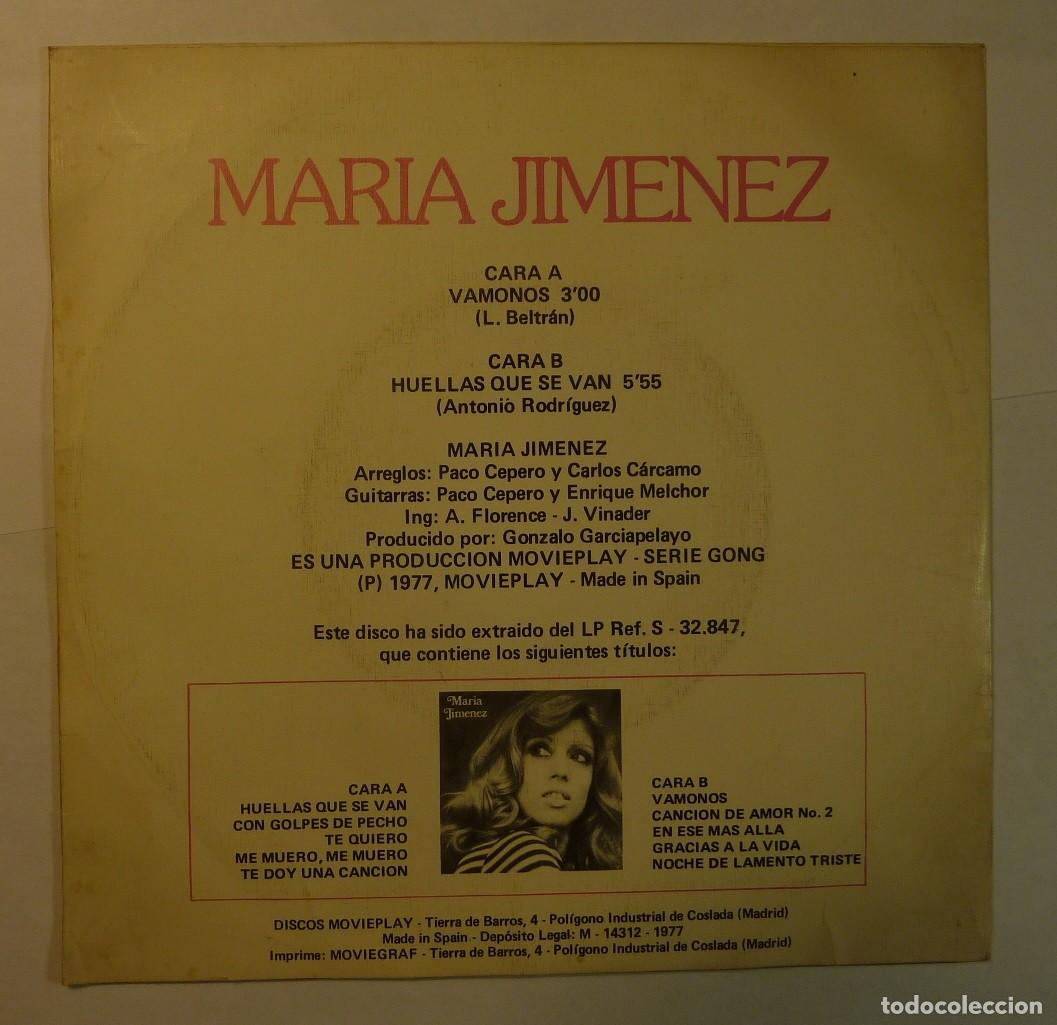 Discos de vinilo: MARIA JIMENEZ // VAMONOS // 1977 // SINGLE - Foto 2