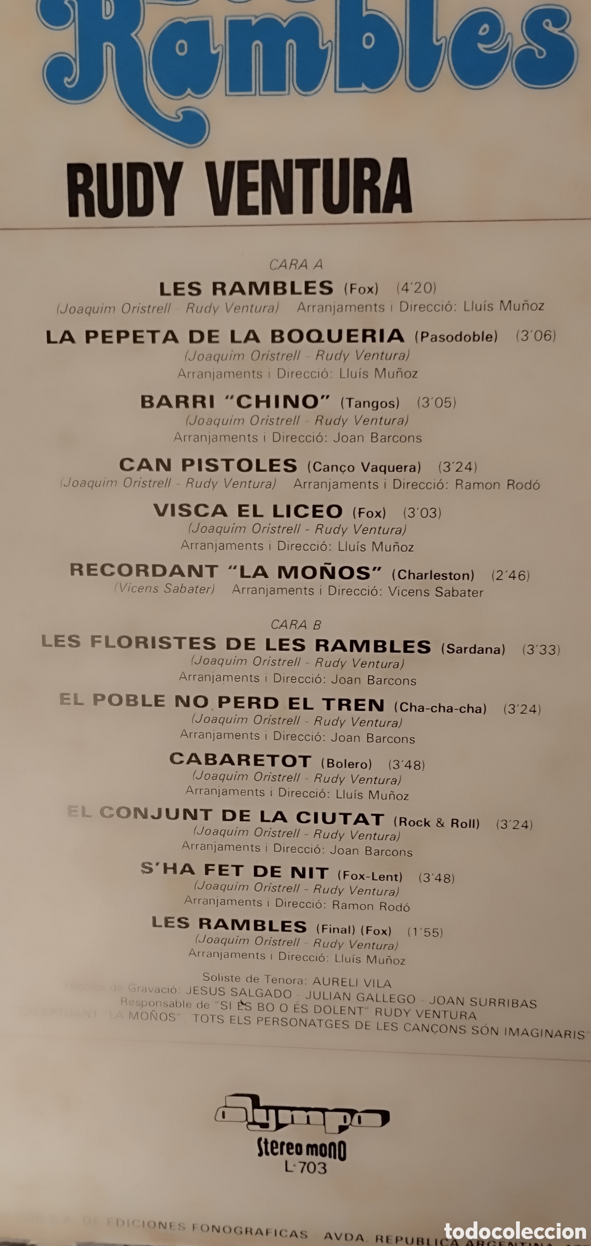 Discos de vinilo: RUDY VENTURA LES RAMBLES - Foto 3