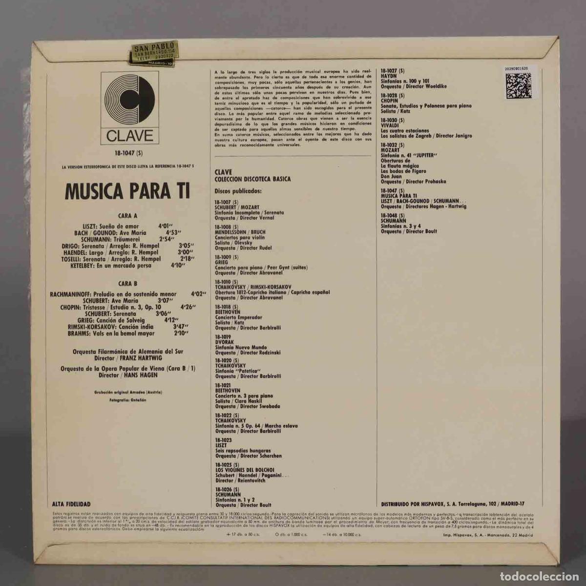 Discos de vinilo: LP. MUSICA PARA TI. CLAVE - Foto 2