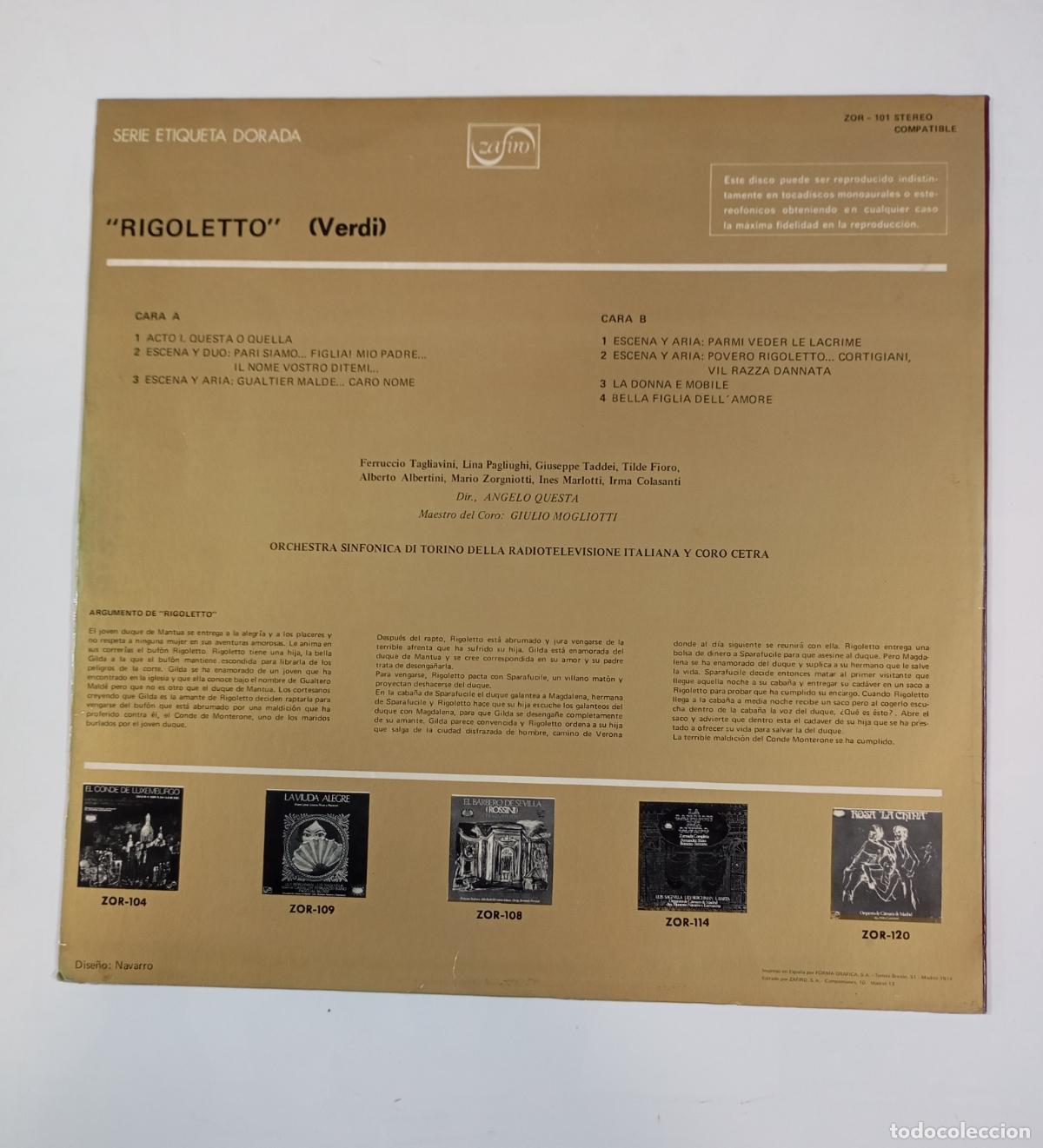 Discos de vinilo: RIGOLETTO. VERDI. ANGELO QUESTA. LP. TDKLP2 - Foto 2