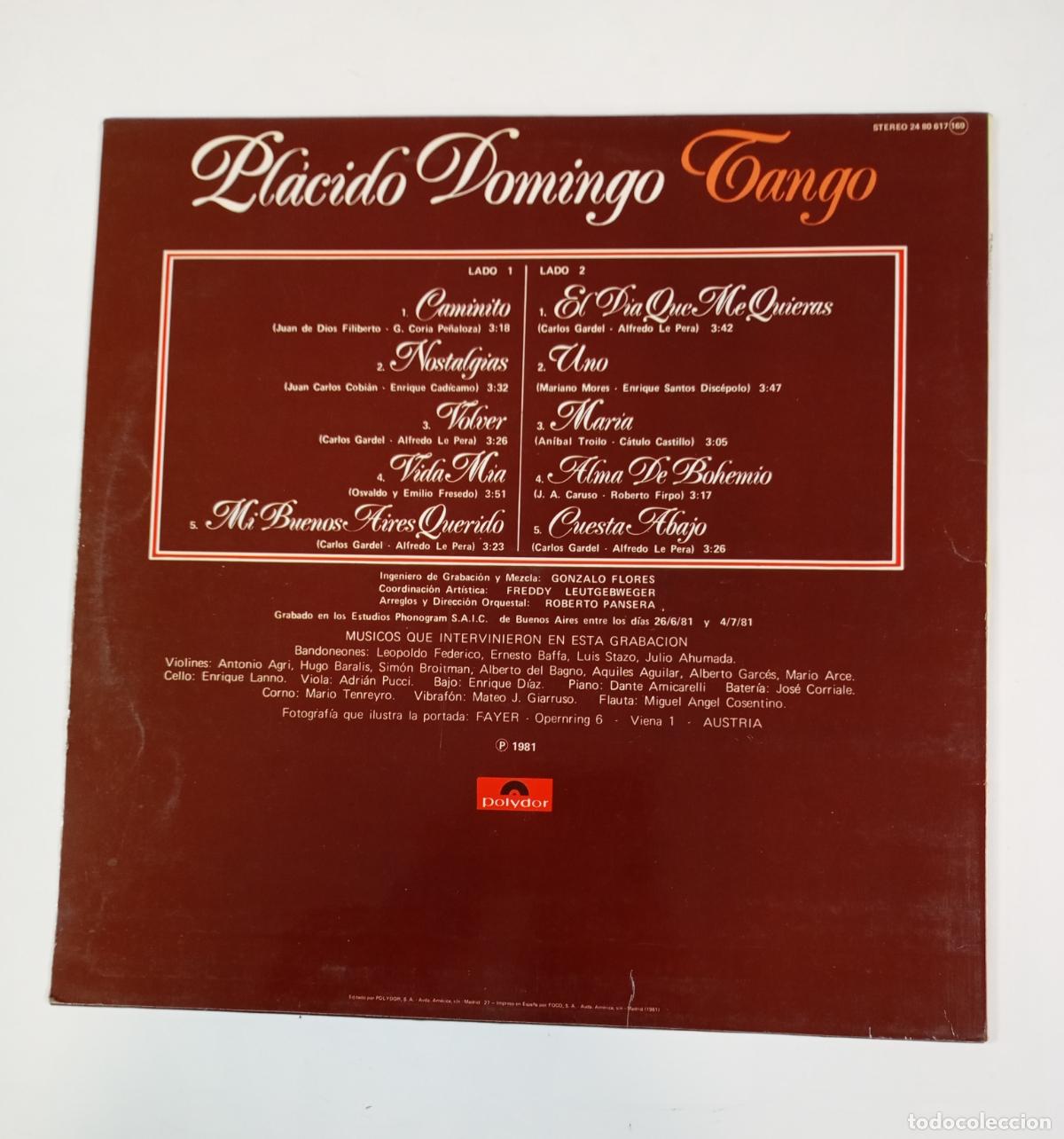 Discos de vinilo: Pl&aacute;cido Domingo &ndash; Tango - LP. TDKLP2 - Foto 2