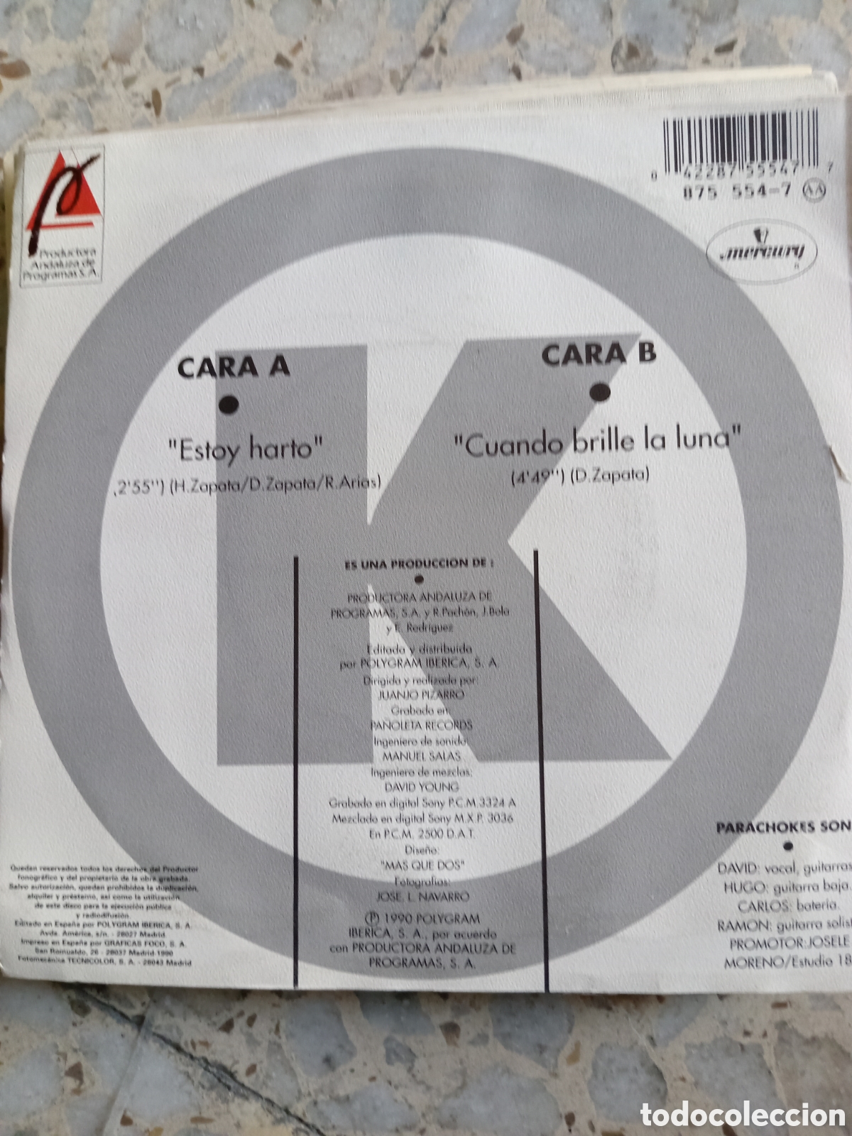 Discos de vinilo: SGL PARACHOKES ESTOY HARTO 1990 SPAIN - Foto 2