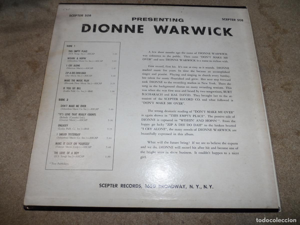 Discos de vinilo: DIONNE WARWICK - Presenting (USA 1963) - Foto 2