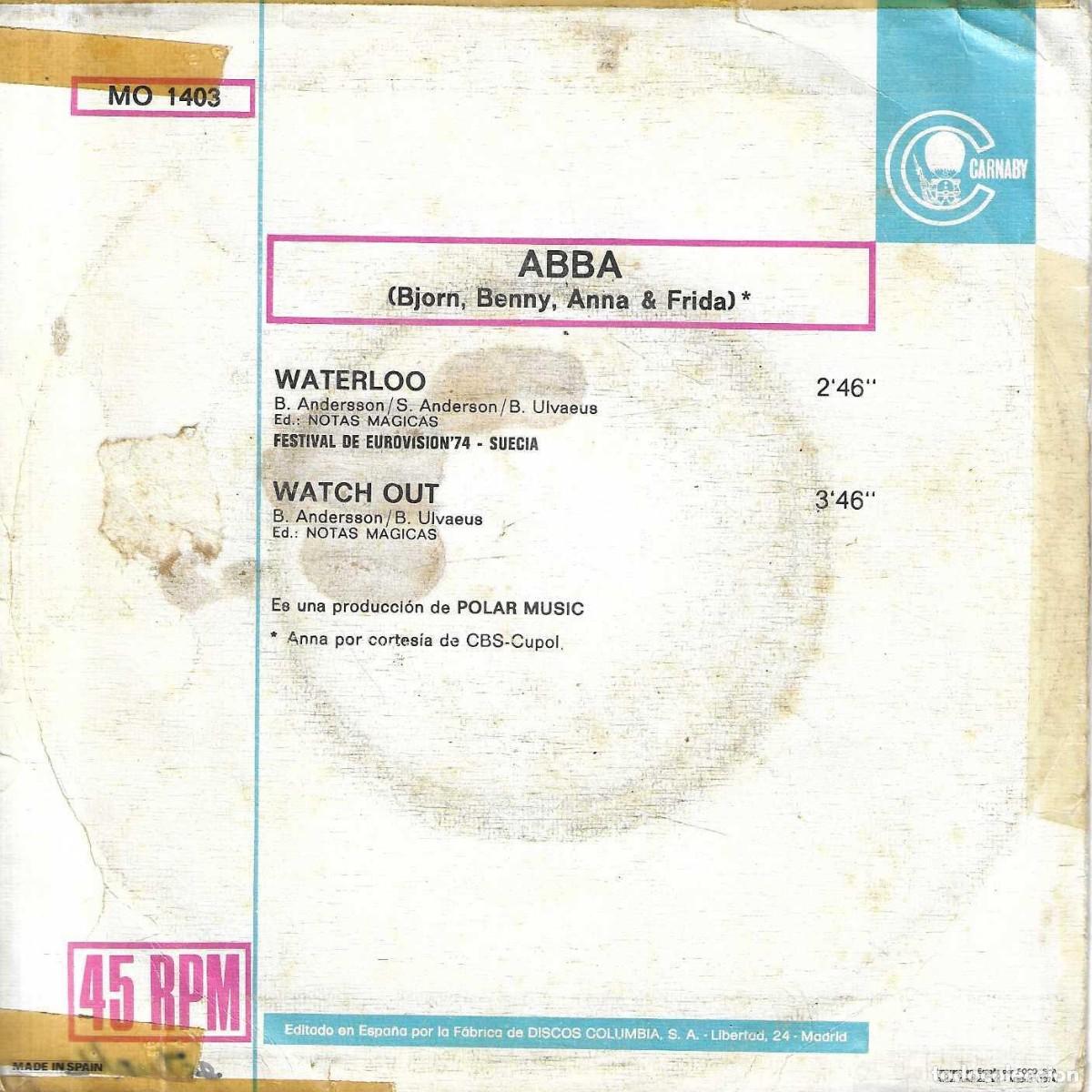 Discos de vinilo: ABBA - WATERLOO / WATCH OUT - CARNABY - 1974 - Foto 4
