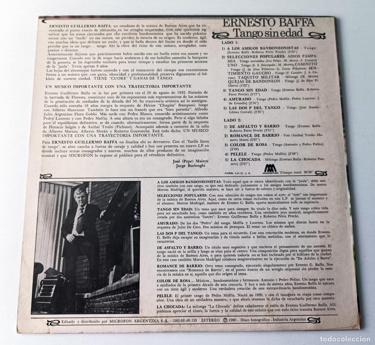 Discos de vinilo: VINILO LP ERNESTO BAFFA - TANGO SIN EDAD - Foto 2