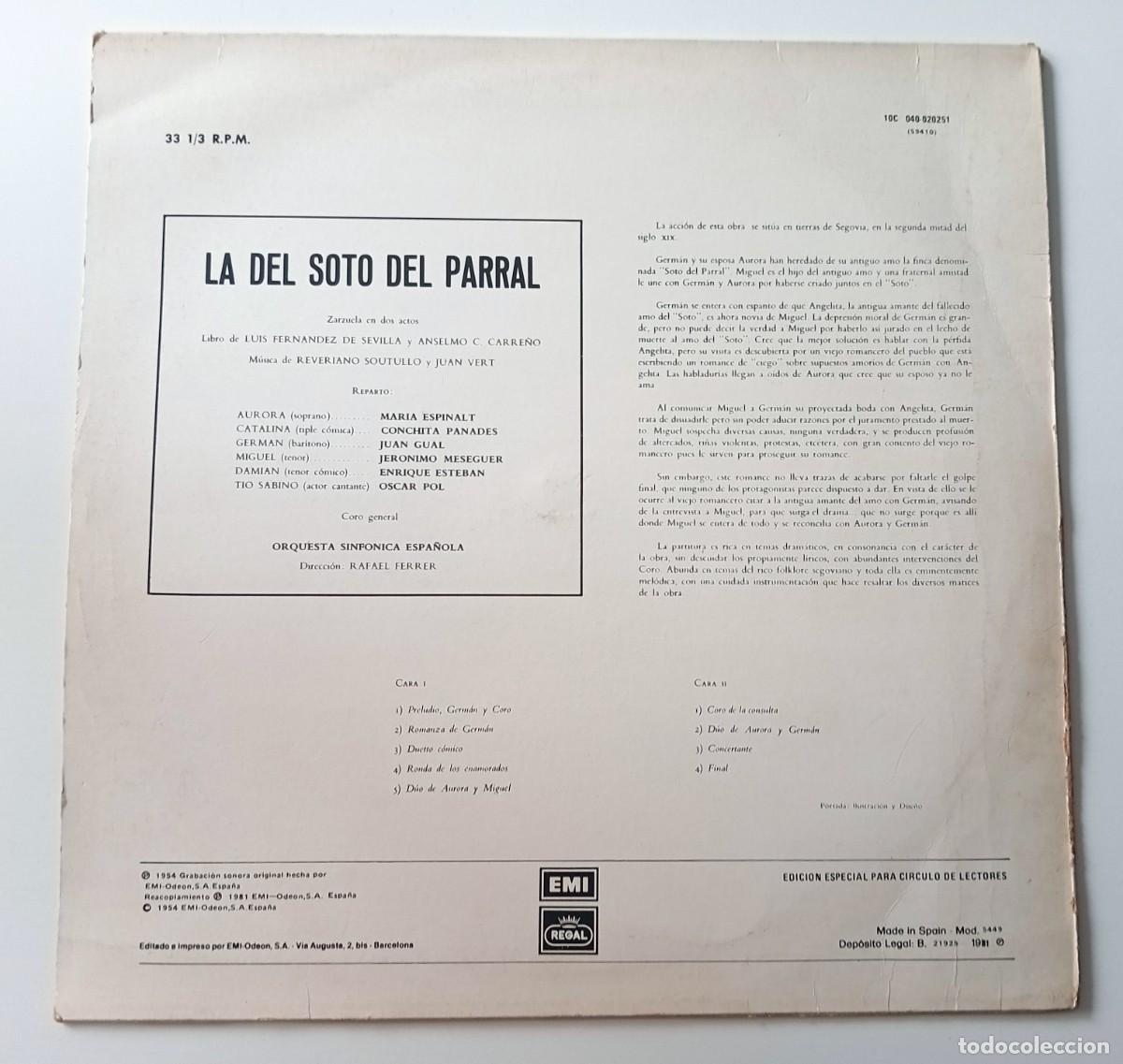 Discos de vinilo: LP SOUTULLO Y VERT - LA DEL SOTO DEL PARRAL - Foto 2