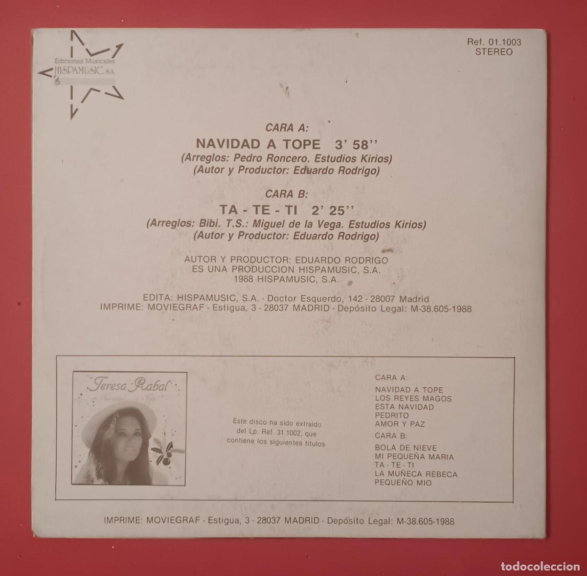 Discos de vinilo: SINGLE DISCO VINILO TERESA RABAL NAVIDAD A TOPE - Foto 3