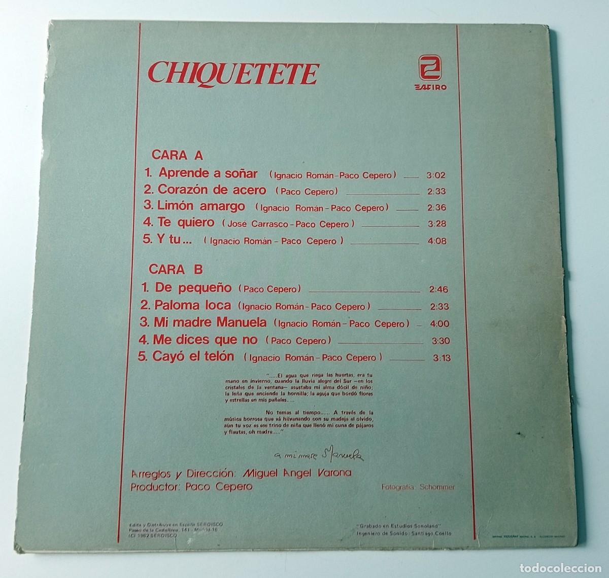 Discos de vinilo: LP CHIQUETETE - APRENDE A SO&Ntilde;AR - Foto 2