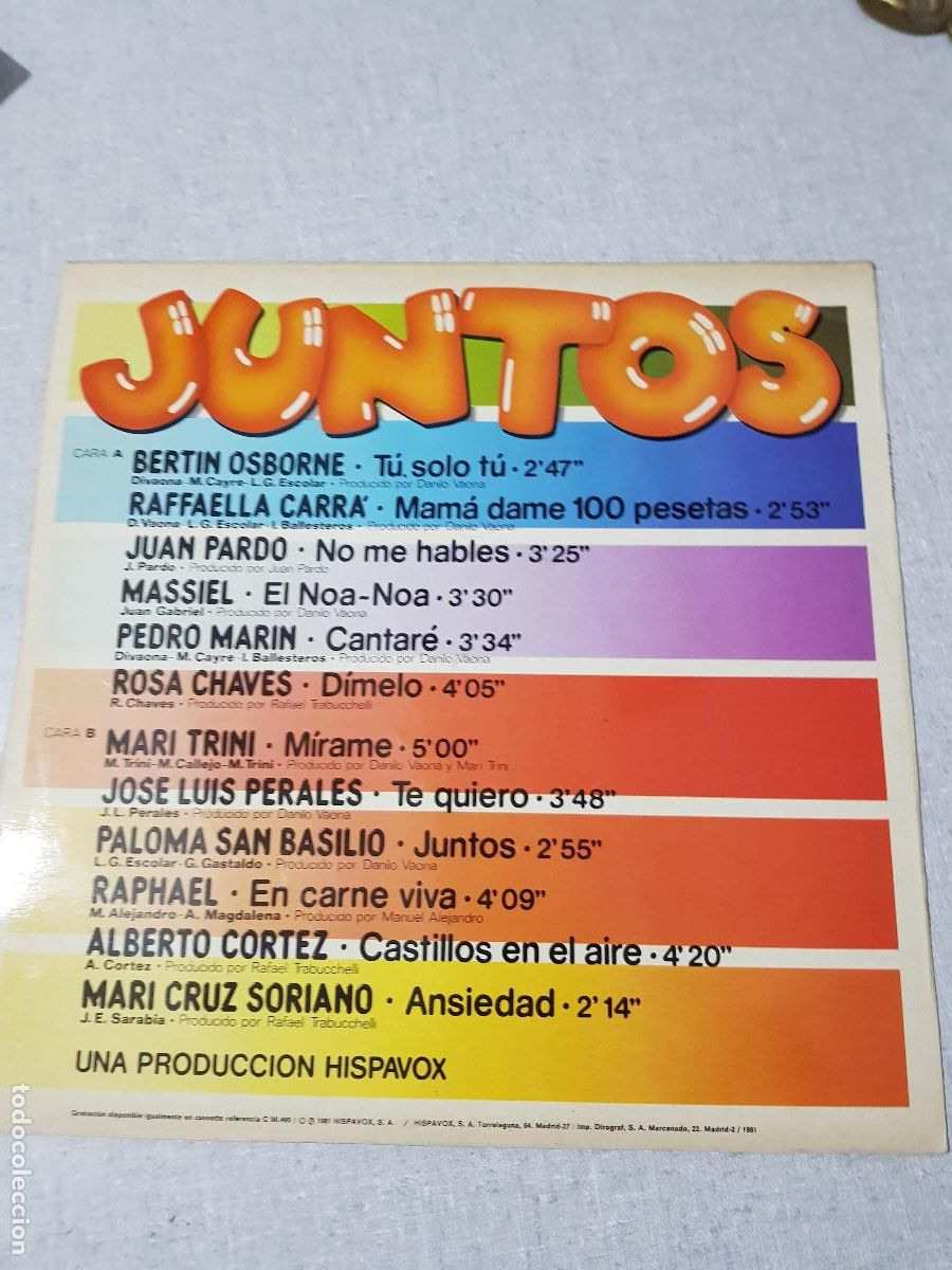 Discos de vinilo: JUNTOS HISPAVOX VARIOS CANTANTES - Foto 4