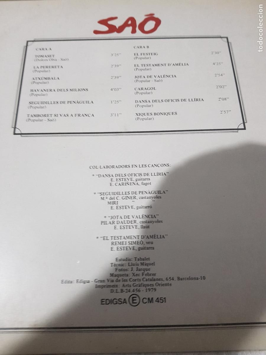 Discos de vinilo: SAO LA PERETA -CANTADO EN VALENCIANO - Foto 2