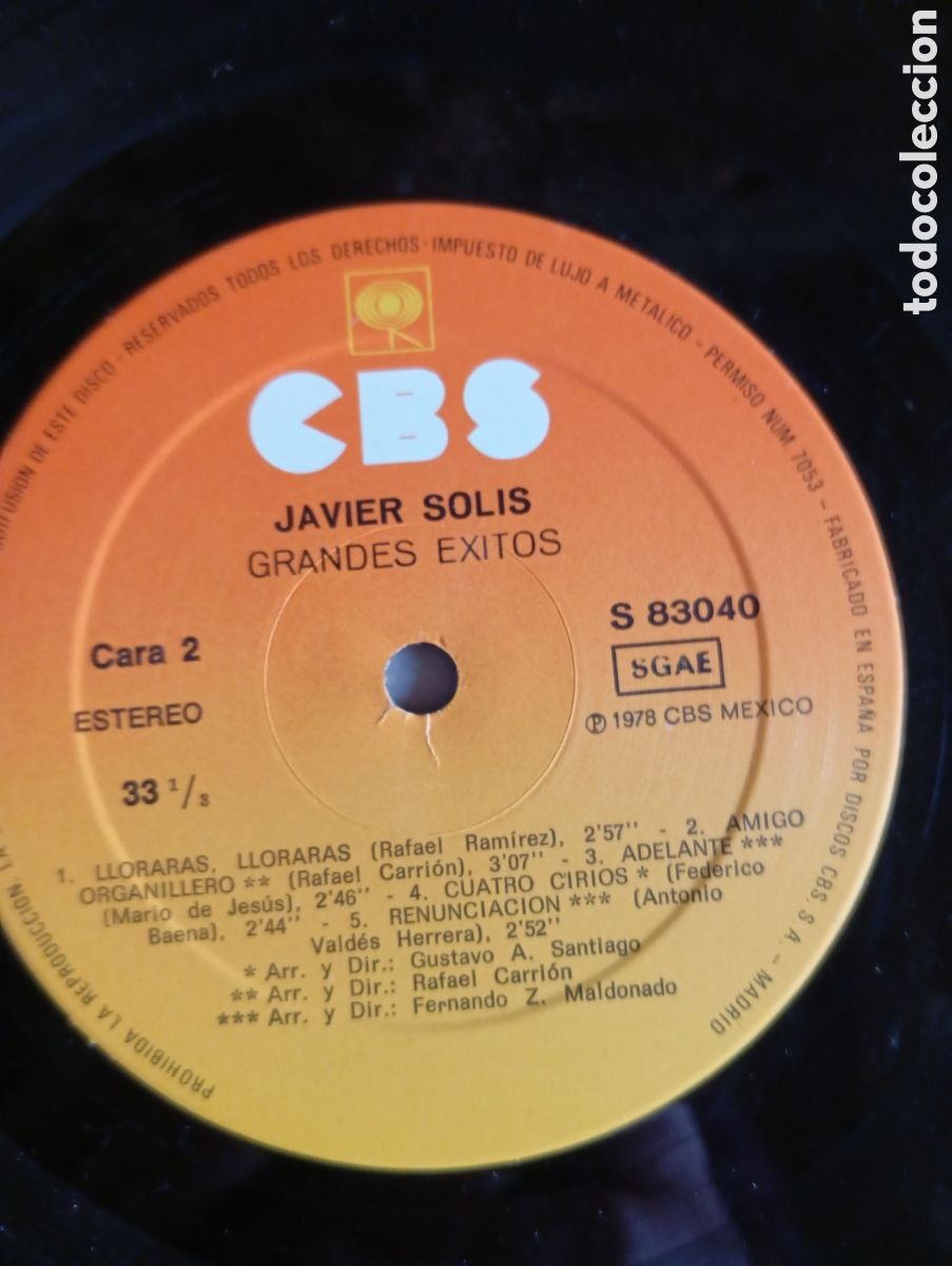Discos de vinilo: JAVIER SOLIS - GRANDES EXITOS - DISCOS CBS - 1978 - Foto 8