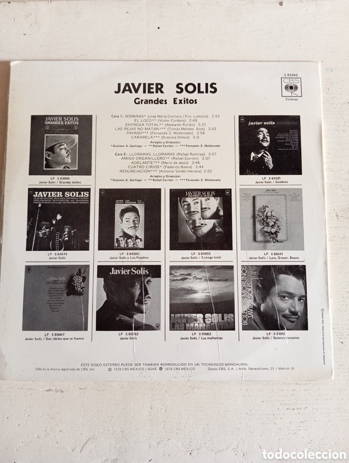 Discos de vinilo: JAVIER SOLIS - GRANDES EXITOS - DISCOS CBS - 1978 - Foto 9
